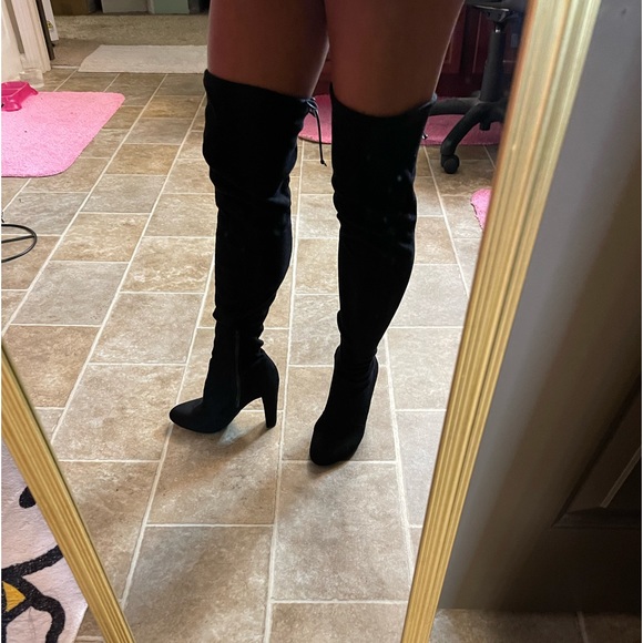 Black suede like tall boots - Picture 1 of 7